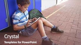  Presentation with tablets wood table tablet white - Beautiful PPT theme featuring stone tablets - boy using digital tablet while backdrop and a  colored foreground