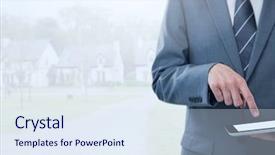  Presentation with housing - Slide set featuring stone tablets - digital composite of businessman holding background and a  colored foreground