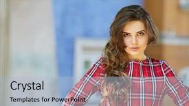  Presentation with soft colors - Presentation design enhanced with stone tablets - woman portrait outdoor cute young background and a light blue colored foreground