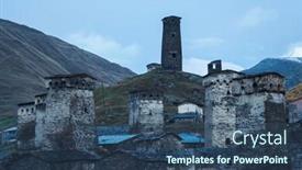 Presentation with historical heritage - Colorful PPT theme enhanced with stone towers of the ushguli community in svaneti georgia landscape at dusk a famous tourist attraction the cultural and historical heritage of unesco backdrop and a ocean colored foreground