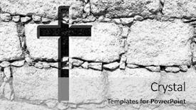  Presentation with stone cross - PPT layouts having stone wall ideal for religious background and a light gray colored foreground