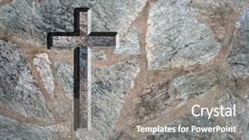  Presentation with stone cross - PPT layouts enhanced with stone wall ideal for religious background and a gray colored foreground