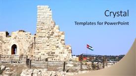  Presentation with castle wall - Amazing slides having stone wall in medieval crusade backdrop and a light blue colored foreground