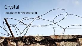  Presentation with stone - Cool new PPT theme with stone wall with barbed wire backdrop and a light blue colored foreground