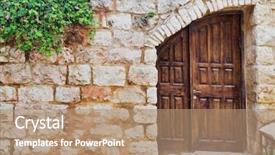  Presentation with old wooden door antique - Slide deck consisting of stone wall with climbing plants background and a coral colored foreground