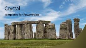  Presentation with stonehenge - PPT theme with stonehenge touristic attraction background and a light blue colored foreground