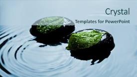  Presentation with water on leaf - Presentation theme featuring stones and leaves in blue background and a sky blue colored foreground