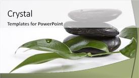  Presentation with spa stones leaves - Theme consisting of stones and leaves with water background and a  colored foreground