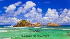  Presentation with stones - Beautiful presentation theme featuring stones-at-ocean-at-seychelles backdrop and a seafoam green colored foreground