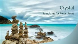  Presentation with zen stones - Cool new PPT theme with stones balance and wellness retro backdrop and a sky blue colored foreground