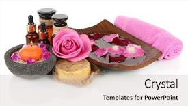  Presentation with oils - Slide set consisting of stones candles - spa composition with aroma oils background and a light gray colored foreground