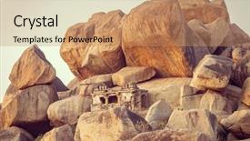  Presentation with old india - Theme featuring geological history - old temple between stones background and a coral colored foreground
