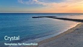  Presentation with pier at sunset - Audience pleasing PPT theme consisting of stones pier at topical beach backdrop and a ocean colored foreground