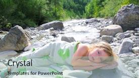  Presentation with nature river - Slides featuring stones rivers - girl towel in river lying background and a mint green colored foreground