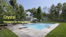  Presentation with pool diving board - Presentation theme consisting of stones tiles - swimming pool outside luxury home background and a tawny brown colored foreground