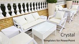  Presentation with outdoor furniture - Cool new PPT theme with stones tiles - wicker patio furniture outdoor backdrop and a soft green colored foreground