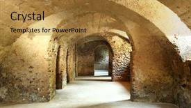 Presentation with cave - PPT theme consisting of stones walls - old cave in historic building background and a gold colored foreground
