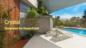  Presentation with swimming pool - Colorful presentation theme enhanced with stones water - beautiful house swimming pool view backdrop and a tawny brown colored foreground