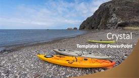  Presentation with los angeles - Presentation with stoney-beach-cove-with-kayaks background and a gray colored foreground