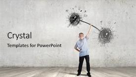  Presentation with kids jumping and lifting hand - Slides with stong child - boy of school age lifting background and a light gray colored foreground