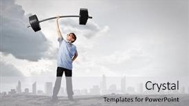  Presentation with barbell - Slide set enhanced with stong child - cute boy of school age background and a light gray colored foreground