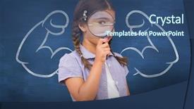  Presentation with looking glass - Cool new slide set with stong child - pupil looking through magnifying glass backdrop and a ocean colored foreground