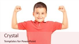 Presentation with strong - Slide deck having stong child - strong boy showing muscles isolated background and a lemonade colored foreground