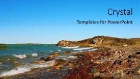  Presentation with horizon - Presentation theme enhanced with stony coast leaving for horizon with blue sea water background and a light blue colored foreground