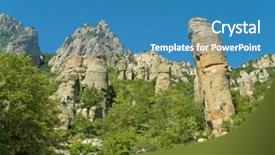  Presentation with mountains - Presentation theme having rockfall - stony figure and bushes background and a teal colored foreground