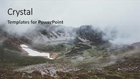  Presentation with mountain road up hill - Slide deck with stony hills in morning mist background and a sky blue colored foreground