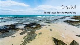  Presentation with water ocean - Slides consisting of stony-seashore-and-clear-turquoise background and a light blue colored foreground