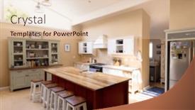 Presentation with kitchen furniture - Presentation enhanced with stools-arranged-by-wooden-kitchen background and a  colored foreground