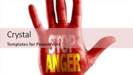  Presentation with stop violence against children - Slide set having stop anger written on hand background and a coral colored foreground