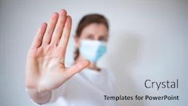  Presentation with medical hand - Presentation design consisting of stop-coronavirus-woman-wearing-medical background and a lemonade colored foreground
