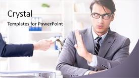  Presentation with bribe - Slide deck with stop corruption - businessmanbeing offered bribe for breaking background and a sky blue colored foreground