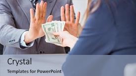  Presentation with corruption - Slide set consisting of stop corruption - businessmanbeing offered bribe for breaking background and a light blue colored foreground