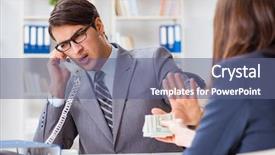  Presentation with bribe - Beautiful slide deck featuring stop corruption - businessmanbeing offered bribe for breaking backdrop and a ocean colored foreground