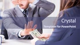  Presentation with bribe - Colorful theme enhanced with stop corruption - businessmanbeing offered bribe for breaking backdrop and a ocean colored foreground