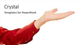  Presentation with human hands open palm up - Slide set consisting of stop corruption - man shows open palm while background and a white colored foreground