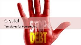  Presentation with stop - Slide deck featuring stop debt written on hand background and a coral colored foreground