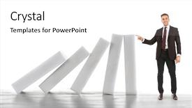  Presentation with problem solving - Beautiful slide deck featuring stop falling huge domino backdrop and a white colored foreground