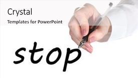  Presentation with writing pen - Amazing PPT layouts having stop-hand-writing-with-pen backdrop and a white colored foreground