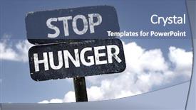 Presentation with stop - Presentation theme with stop hunger sign with clouds background and a ocean colored foreground