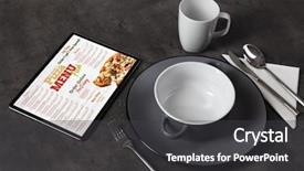  Presentation with online food order - Beautiful presentation theme featuring stop order online pizza menu backdrop and a dark gray colored foreground