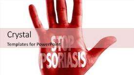  Presentation with psoriasis - Theme having stop psoriasis written on hand background and a coral colored foreground