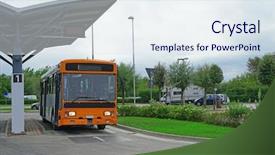  Presentation with bus station - Slides consisting of stop sign - bus station with orange bus background and a sky blue colored foreground