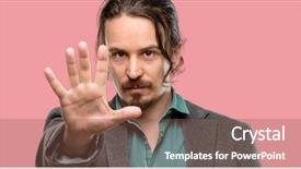  Presentation with one young man exercising handball - Cool new presentation theme with stop sign - handsome young man raising his backdrop and a violet colored foreground