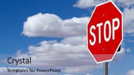  Presentation with stop - PPT theme enhanced with stop sign against blue cloudy background and a light blue colored foreground
