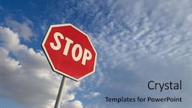  Presentation with stop - Cool new presentation theme with stop sign against blue sky backdrop and a seafoam green colored foreground