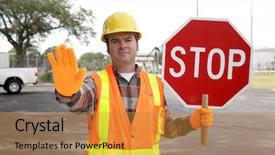 Presentation with hands holding be brave word - Amazing slides having construction equipment with sky back backdrop and a light gray colored foreground.